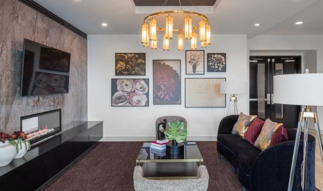 Enjoy our resident-only features a lounge with a couch coffee table and tv