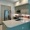 kitchen with an island fridge and cabinets