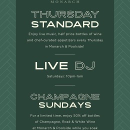 Make the most of Museum District Living✨ text reading thursday standard live dj champagne sundays